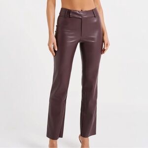 Meshki Laurette Faux Leather Straight Leg Pant Dark Chocolate